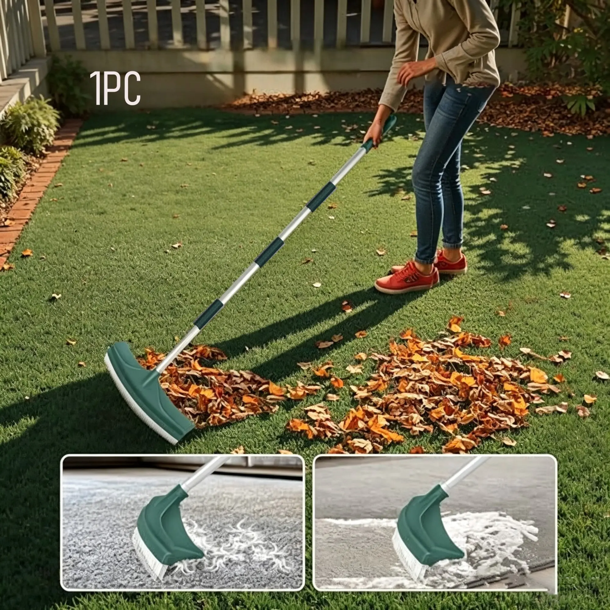 Adjustable Long Handle Artificial Grass Brush, Leaf Rake for Outdoor Garden Courtyard, Easy Cleanup Tool for Lawn and Carpet Debris