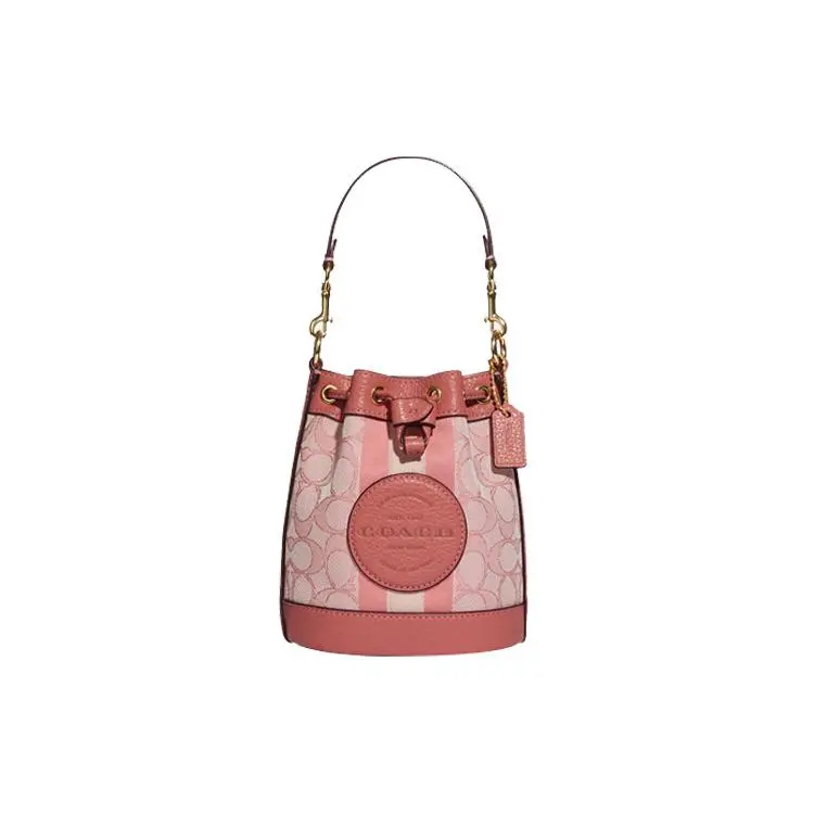 COACH Dempsey 14 Crossbody Bucket Bag for Women – Color-Blocked C-Logo Drawstring Leather Handbag in Blush Pink and Rose Pink