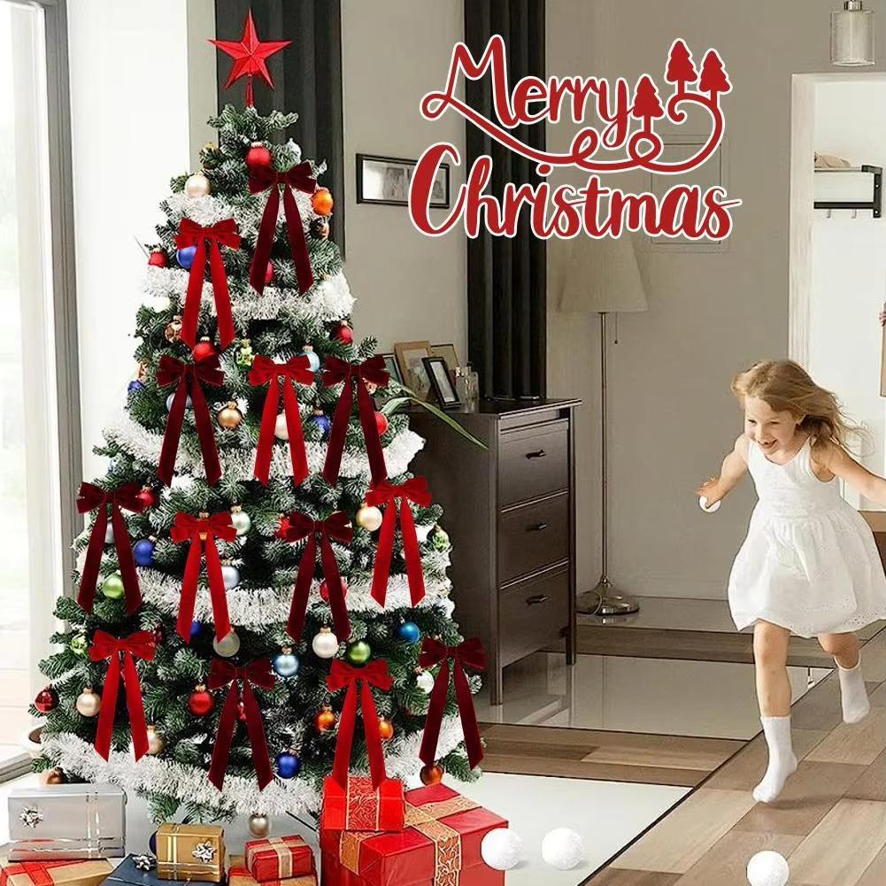 12pcs Velvet Bows Red Christmas Ribbon Bows For Xmas Home Decor Tree Wreaths Gift Wrapping DIY Crafts Festive Winter