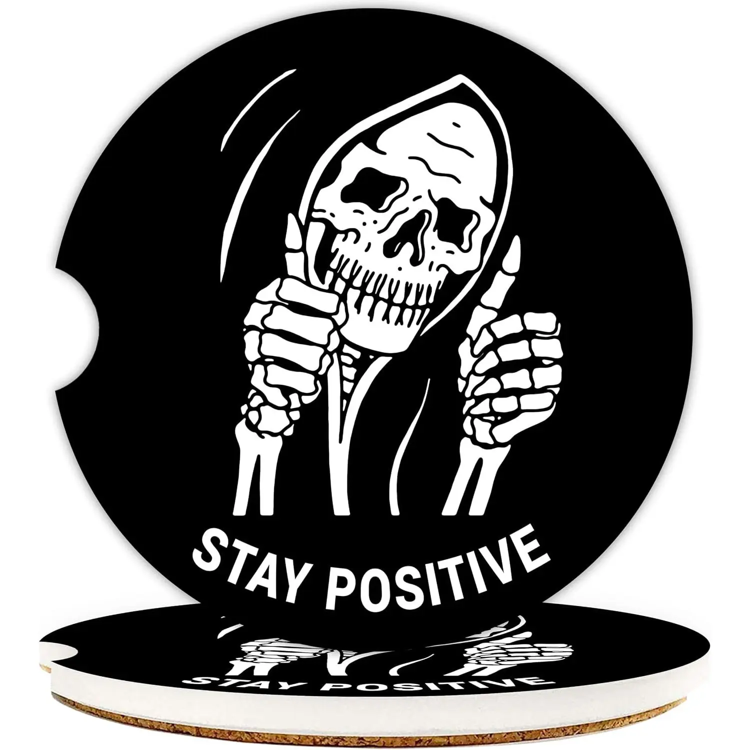 Skull  Coasters for Cup Holders - 2 Pack Cute Skeleton  Accessories for Men Women, Funny Spooky Halloween Stuff Decor, Absorbent Ceramic Cup Holder Coaster for  Keep Clean, Goth