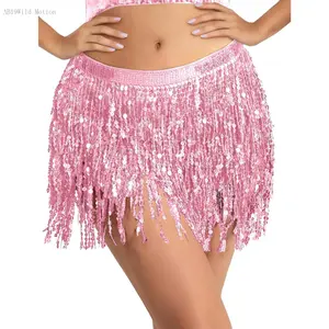 Sequin Tassel Skirt Belly Dance Hip Scarf Wrap Sparkly Tinsel Fringe Skirt Rave Festival Halloween for WomenAB19Wild Motion
