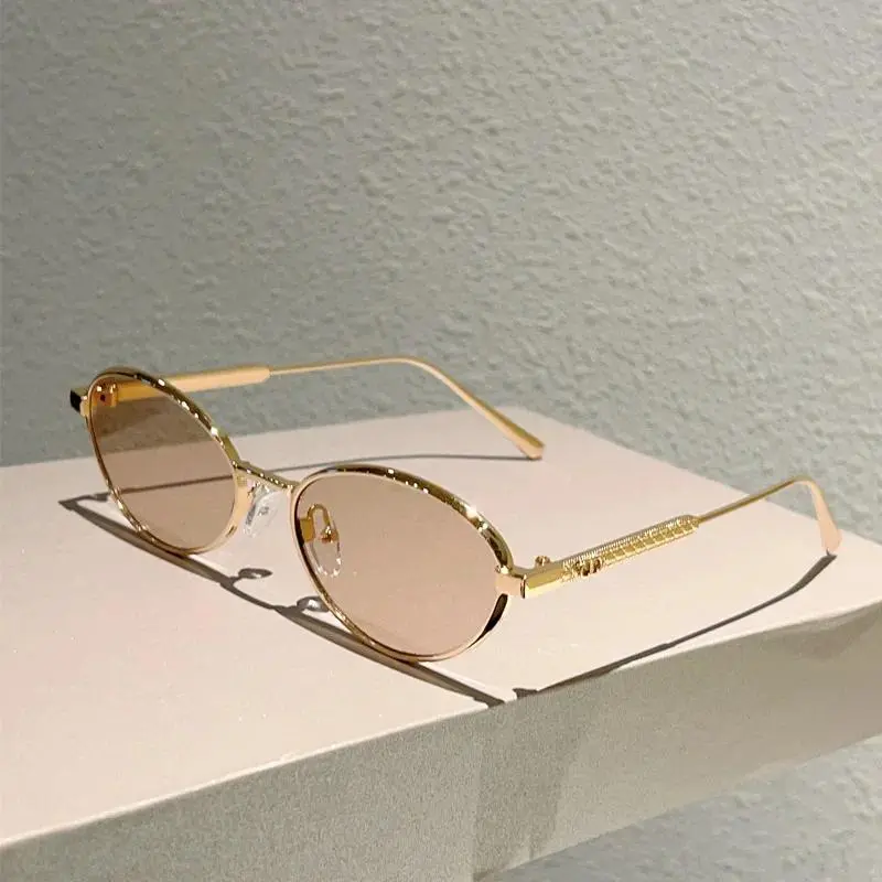 Fashion Ocean Lenses Oval Sunglasses Women Men Metal Frame Brand Design Sun Glasses Men Outdoor Selfie Sunscreen Shades UV400
