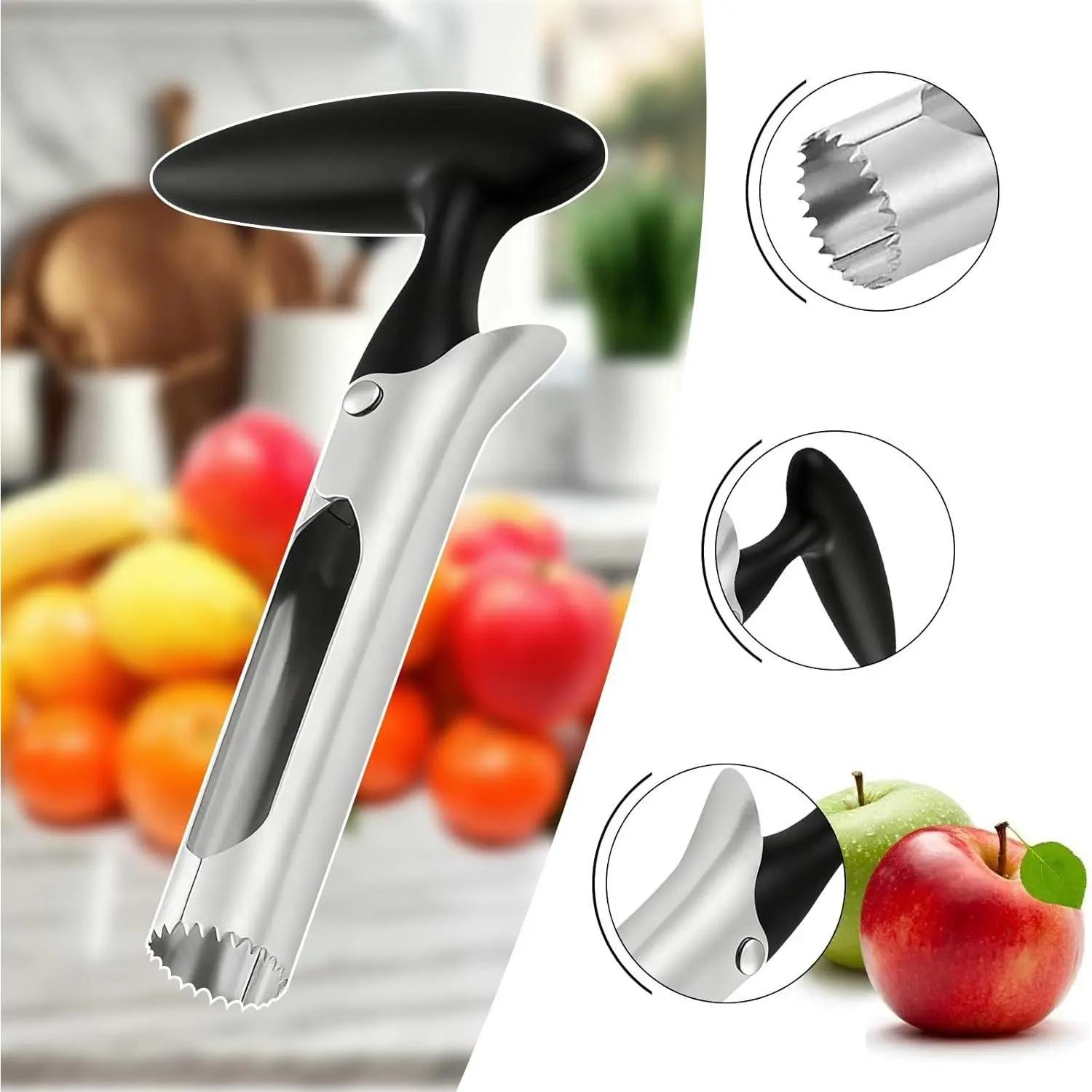 SHAON Stainless Steel Sawtooth Apple Corer, Snow Pear, Pineapple Peeler - Simple Fruit Corer - Black Kitchen Tools Durable and Easy to Clean, Suitable for Family, Restaurant, Simple Operation, Camping, Holiday Party Fruit Production Assistant