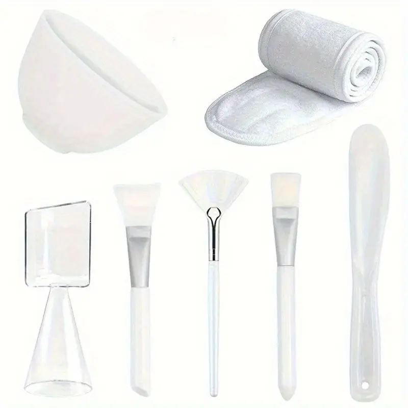 7pcs Facial Mask Tool Set, DIY Beauty Applicator, Soft-Bristle Brush, Mixing Bowl, Spa Headband, Measuring Spoon, Complete Kit, Daily Care Tool, Facial Care Tools