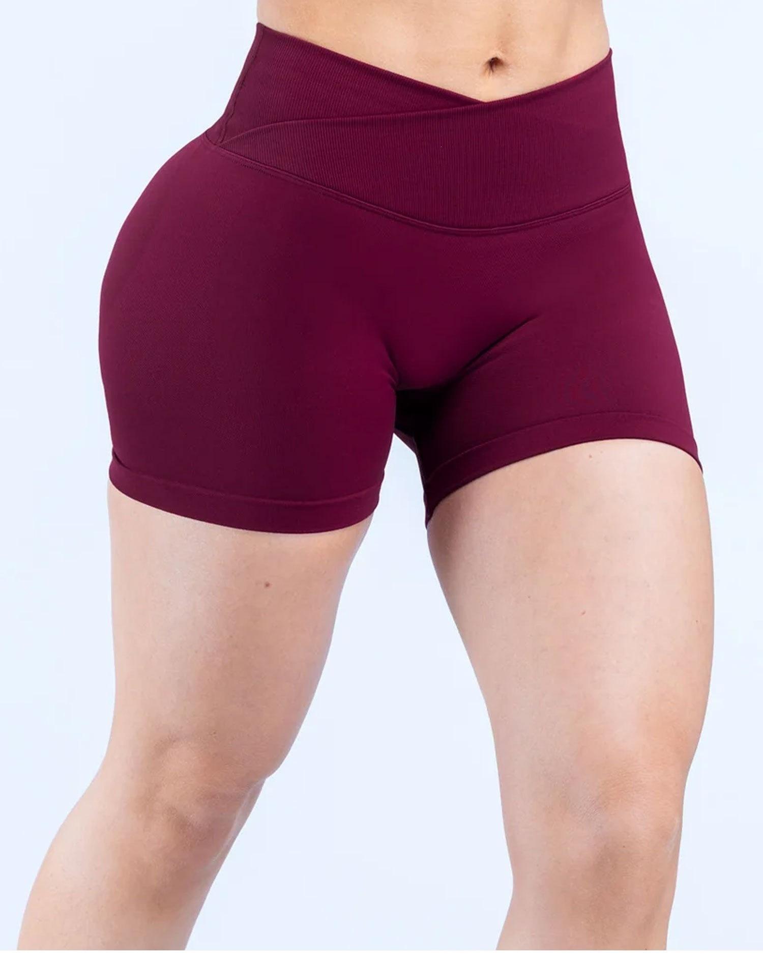 DFYNE Front Cross-Waist Lifting Yoga Shorts, Seamless Knitted Peach Butt Fitness Pants