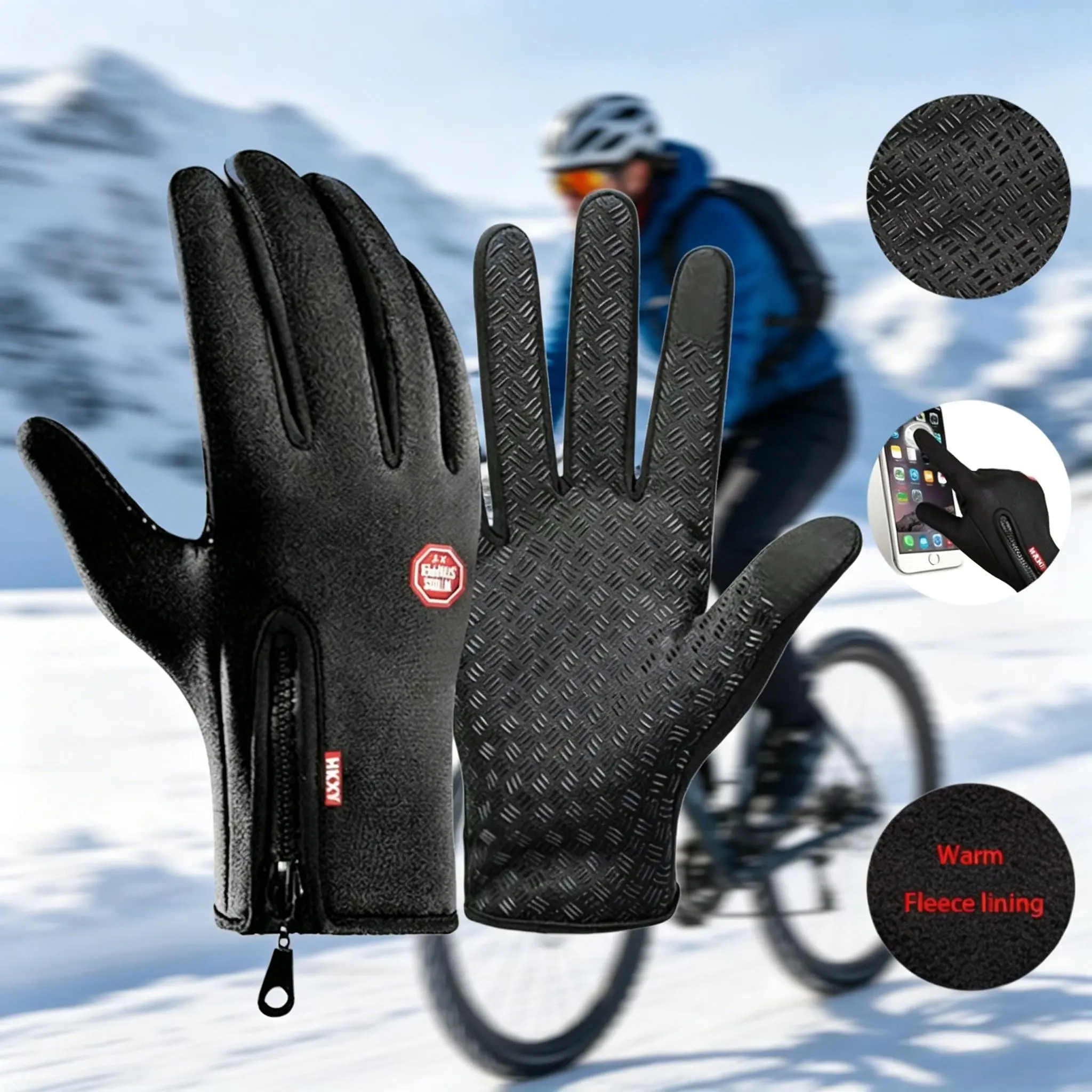 Outdoor Cycling Gloves, Unisex Warm Fleece Lined, Waterproof Windproof Touchscreen, Ideal for Sports, Hiking, Fishing, Camping, Gardening, Outdoor Work