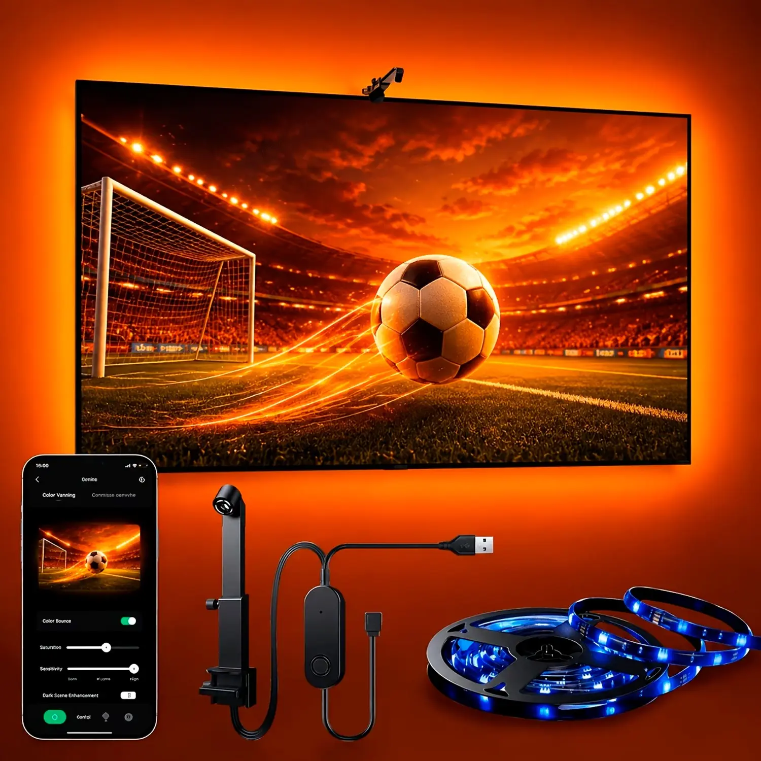 Sensor LED TV Backlight Lamp for 32-85 Inch Screens, Smart APP Control, App Controlled Led, Sync Colors with Games and Music, USB Connection Design, TV Led Lights