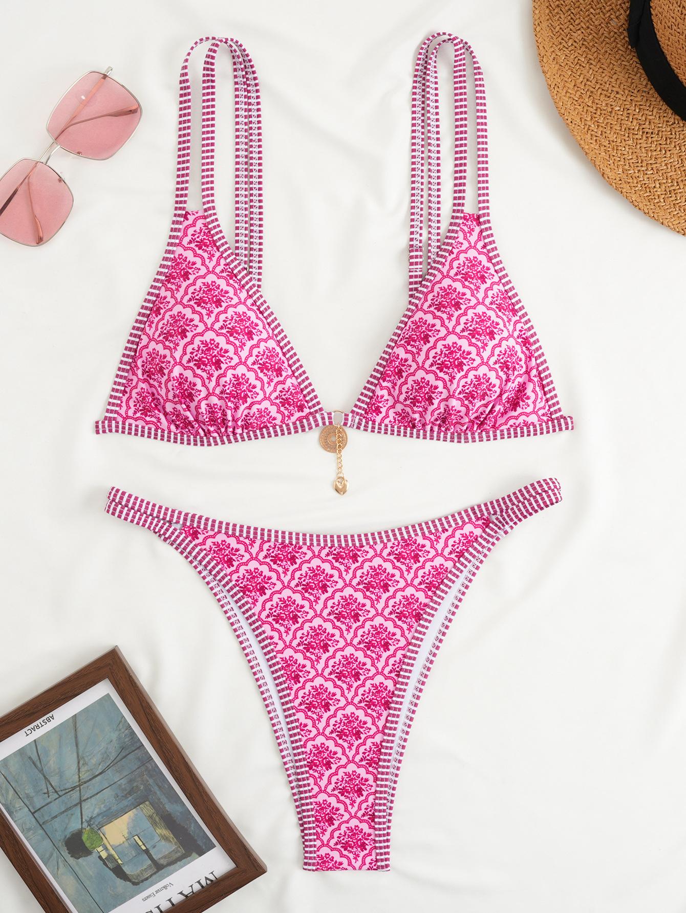 Women's Floral Print Bikini Set, Flower Print Bikini, Casual Fashion Chic Swimsuit Set for Beach Holiday Vacation, Ladies Swimwear for All Seasons