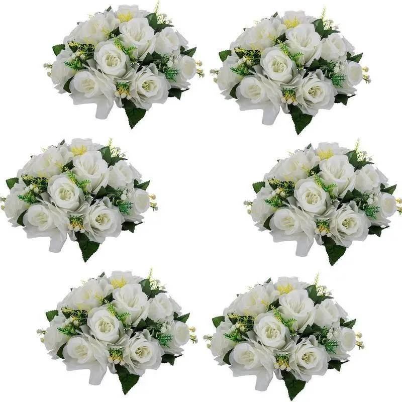 Rattop-mounted realistic rose ball flower art set, a 6-piece artificial decorative bouquet, suitable for wedding table decoration, applicable to festival scenes such as Halloween, and also suitable for DIY flower, Decorative faux flower