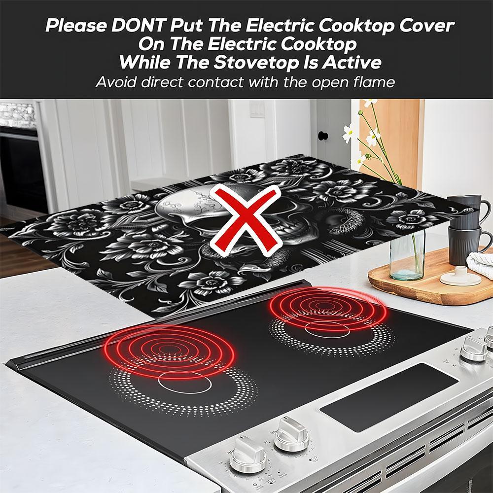 2DFlatSkull Pattern Kitchen Gas Stove Protector Cover Mat, 1 Count Scratch Resistant & Easy To Clean Grill Mat, Stove Top Protectors for Flat Top Oven