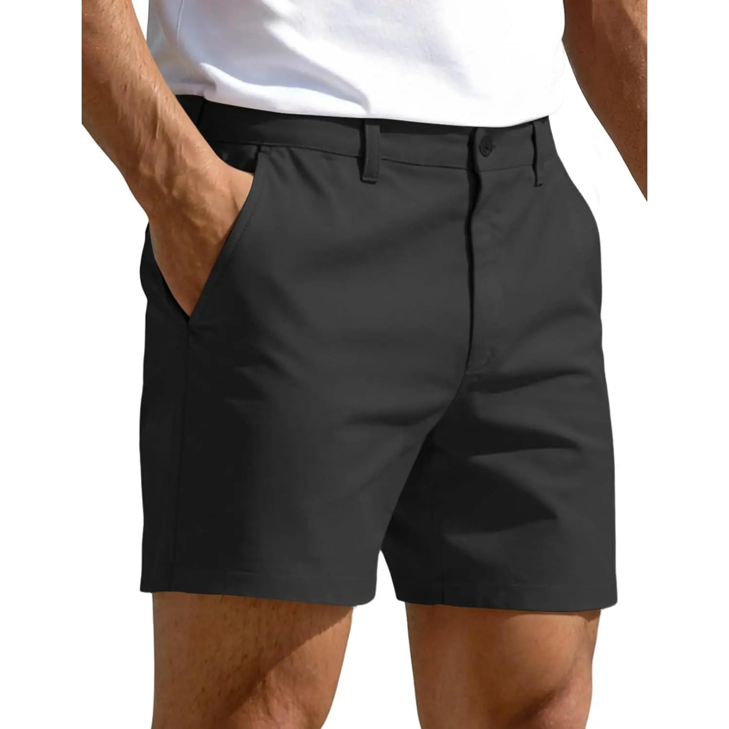 Men's 5" Inseam Hybrid Flat Front Golf Chino Shorts, Quick Dry, Buttery-Smooth, Lightweight, Zip Pocket, Polyester Blend Casual Wear Sportswear