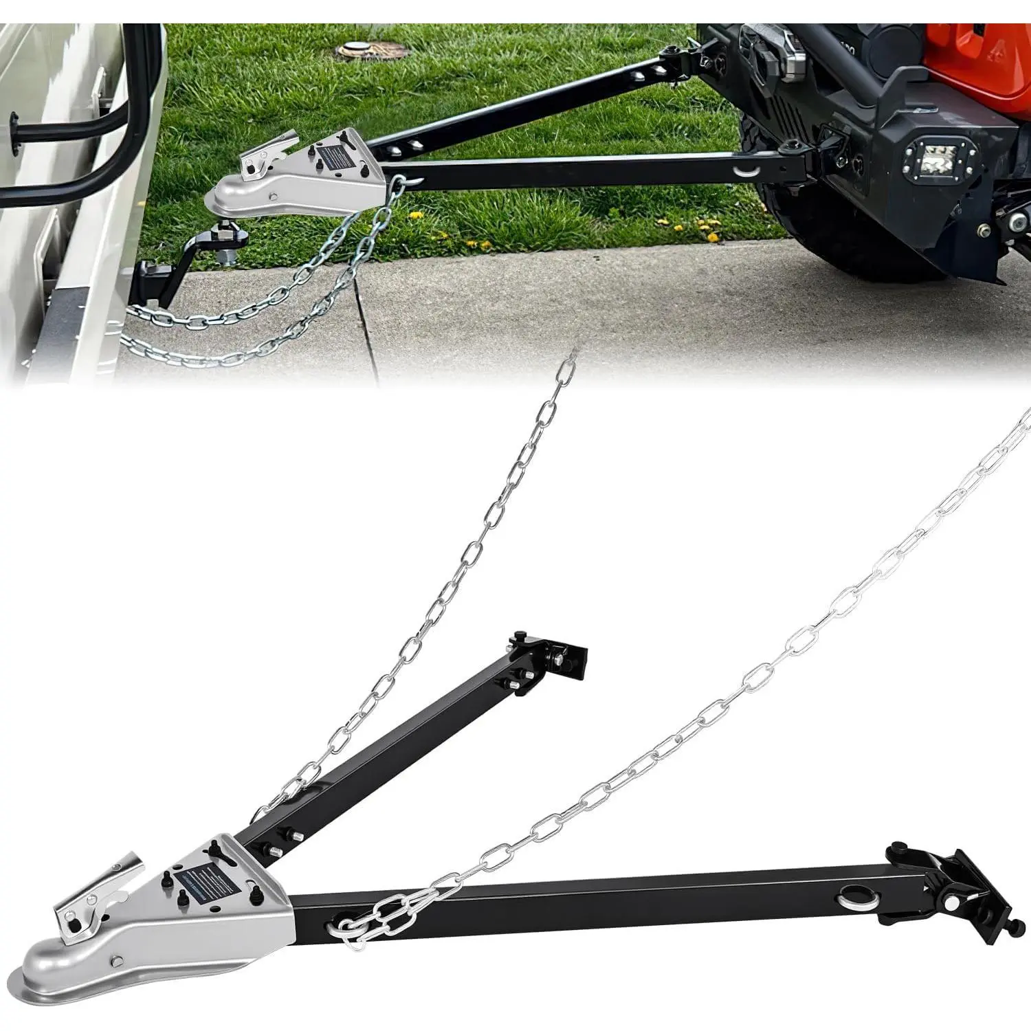 Nilight Tow Bar with Safety Chains, Coupler Fits 2-Inch Hitch Ball, 5500 lbs Towing Capacity, 41-in Opening Width, Bumper-Mounted Universal Towing Bar for RV, Car, Trailer, Truck, Alloy Steel
