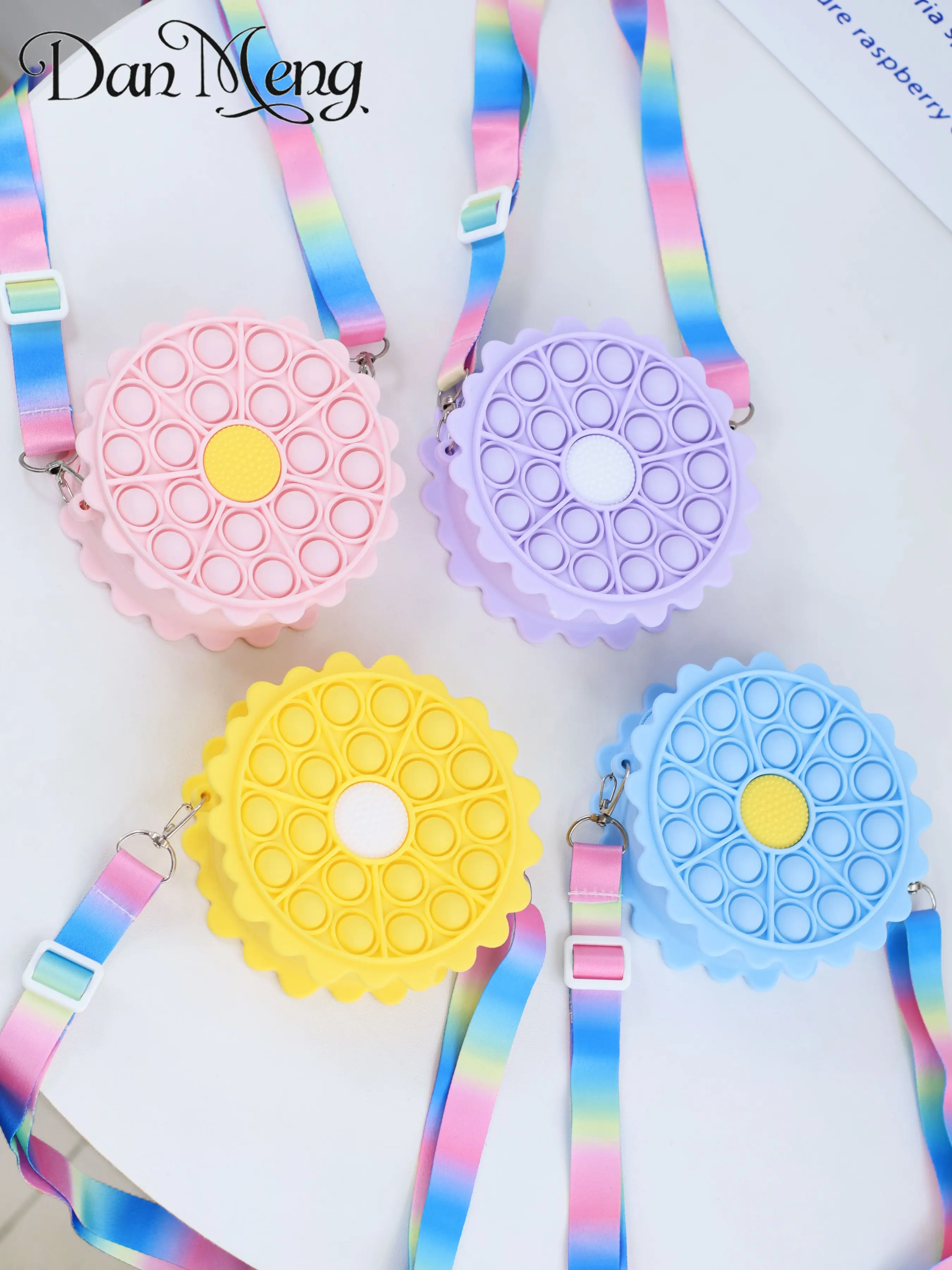 Circular Edge Rainbow Strap Press Bubble Crossbody Bag, Cute Girl Intellectual Stress Relief Silicone Small Bag, All Seasons Casual Messenger Bag