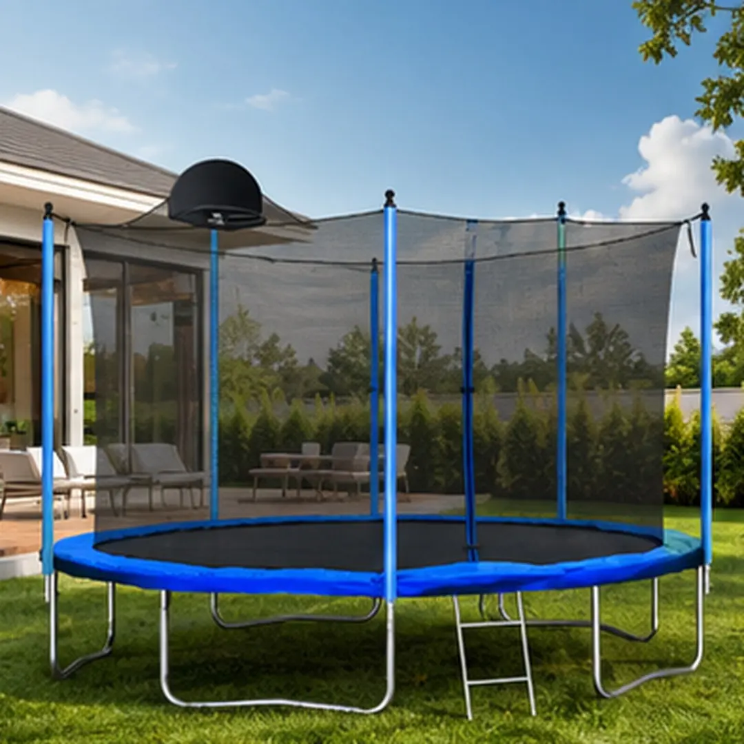 12ft Outdoor Trampoline with Full Safety Enclosure Net for Kids, High-Bounce Metal Frame, 70 Springs, Basketball Hoop & Ladder, 200 lbs Max Load, Trampoline Workout Jumping Mat for Backyard Fun, Jumping Mat Outdoor Trampolines