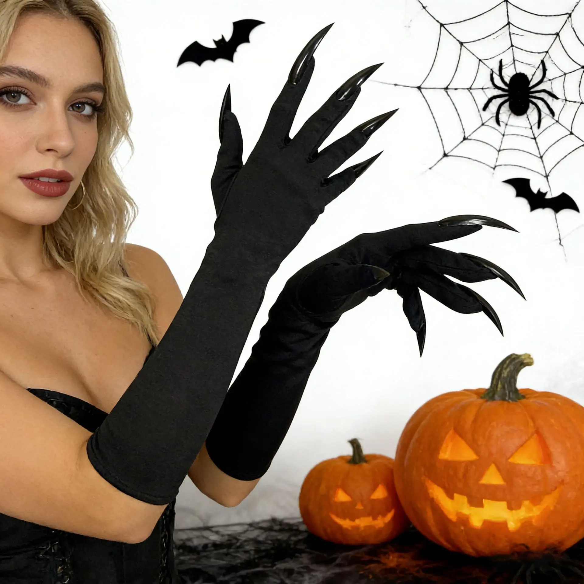 Halloween Cat Woman Long Claw Gloves, Devil Paw Cosplay Hand Gloves, Spooky Role Play Costume Props, Creepy Animal Claw Handwear, Themed Party Dress-Up Accessories, Gothic Costume Supplies For Halloween Party, Carnival, Cosplay Performance & Horror Themed
