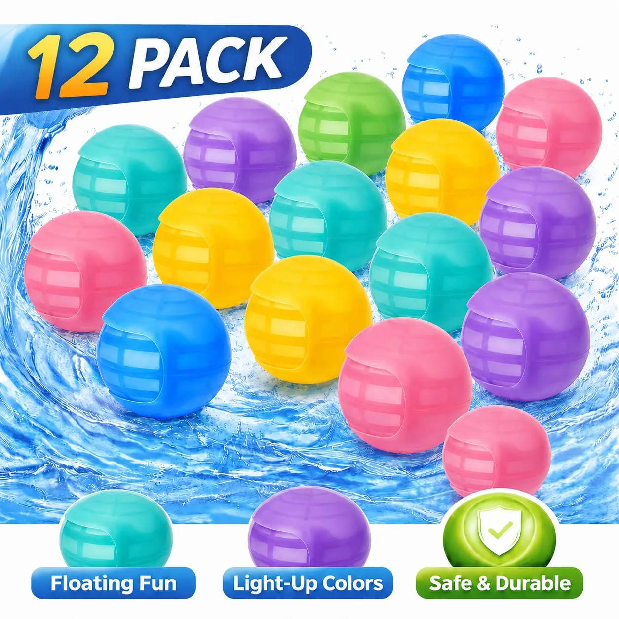 Reusable Water Balloons, Quick Fill Self-Sealing Splash Balls , Soft Silicone Refillable Water Toys for Kids & Adults, Outdoor Party Games, Pool Party, Beach Fun, Water Slide, Backyard Water Fights, Birthday Gifts, 6/12 Pack