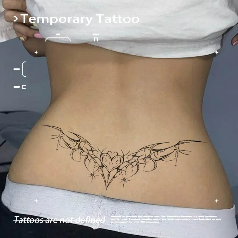 Gothic Heart Star Lower Back Herbal Juice Temporary Tattoo Semi‑Permanent Waterproof Long‑Lasting Fake Tattoo Stickers for Women's Waist Sticker Tattoos