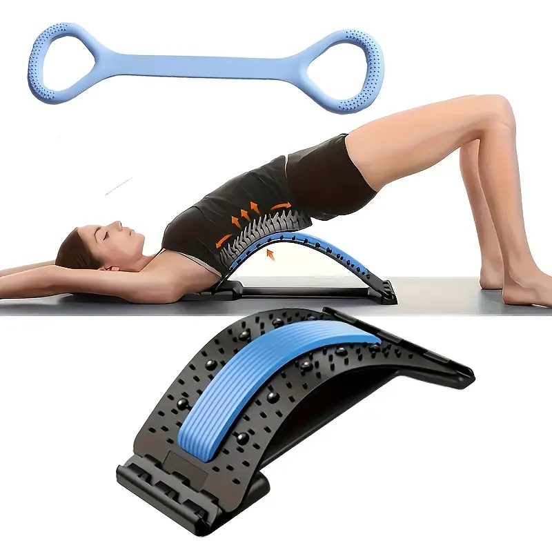 The two-piece exercise kit includes a four level adjustable back stretcher and posture corrector, as well as a high-quality stretch yoga resistance band. Very suitable for back stretching, strength training, and flexibility exercises.