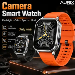 2.01" HD Camera Smart Watch with LED Flashlight, Bluetooth Calling Sports Watch, 256MB Music Storage, 670mAh Battery, IP67 Water Resistant Fitness Smartwatch for Men Women