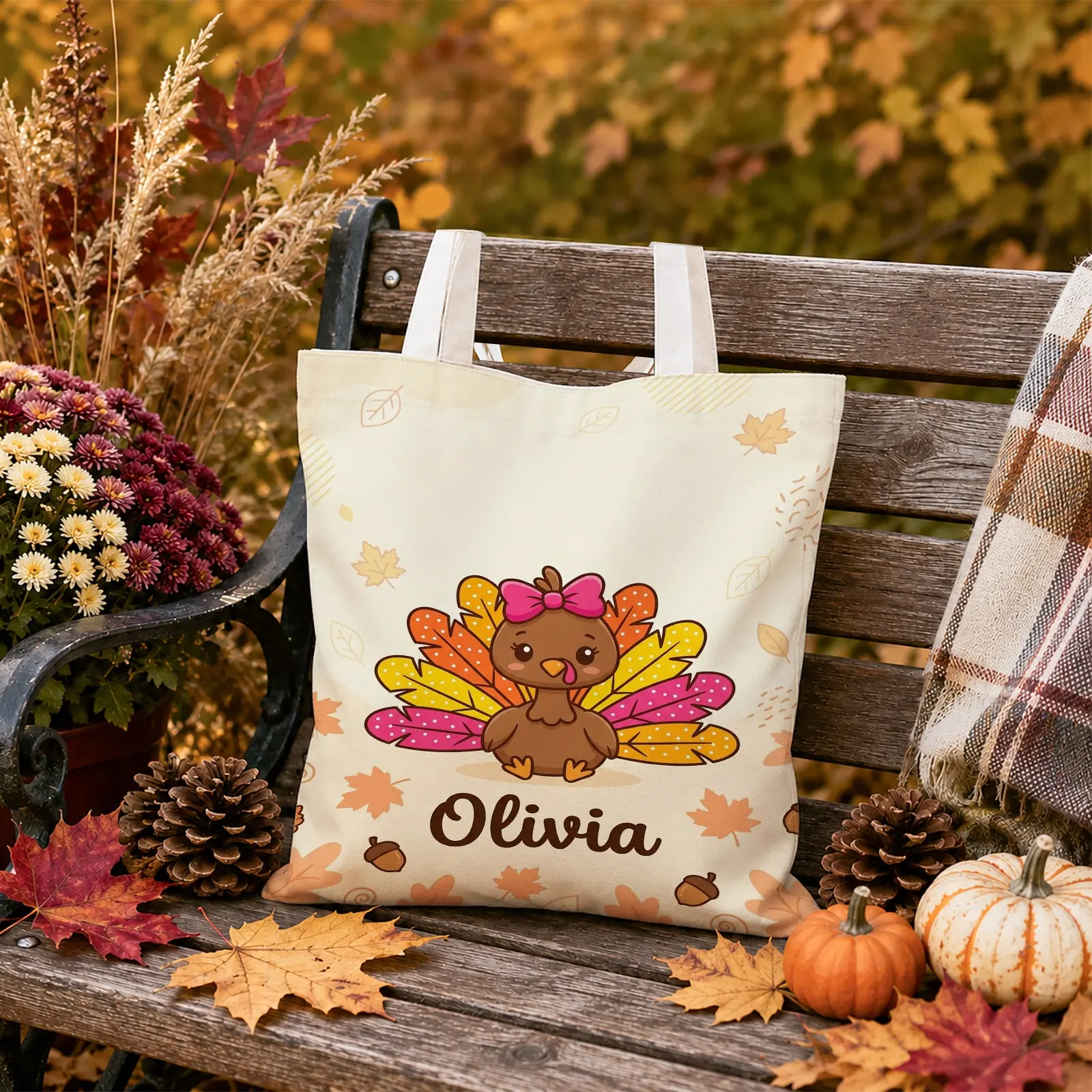 1pc Cute Turkey & Maple Leaf Canvas Tote Bag, Rustic Fall Style, for Women and Girls, Shopping, School, Travel and Daily Use, Fall Gift and Seasonal Gift