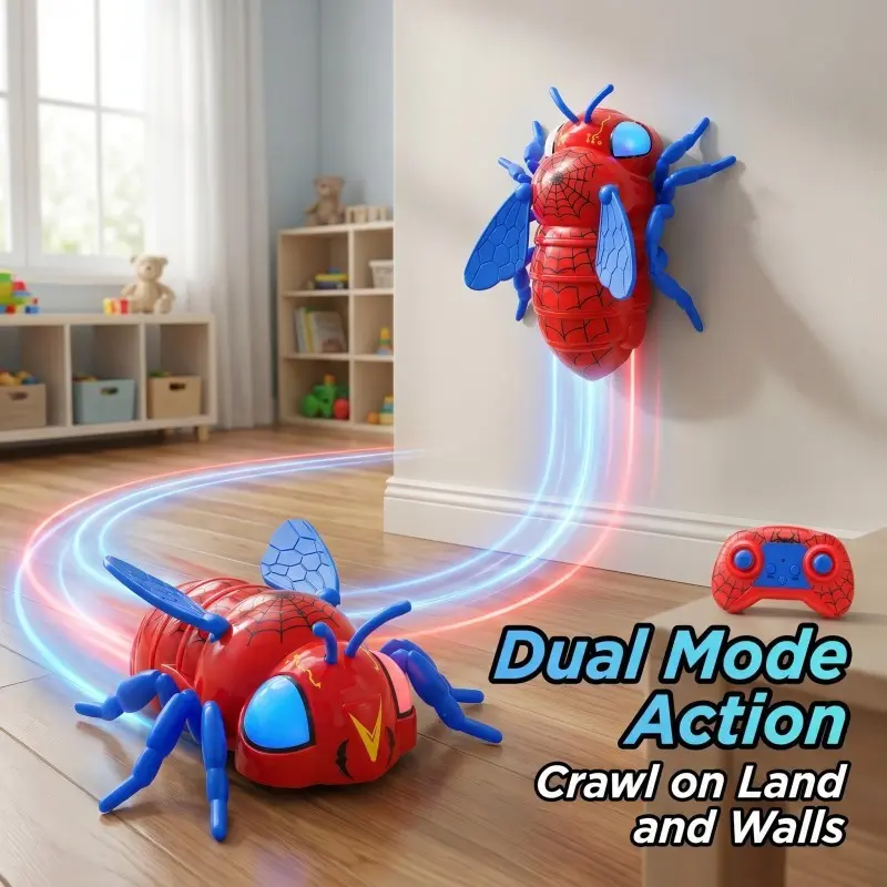 1 Remote Control Spider Bee Toy, Glowing LED Eyes & Wall Climbing Action, Fun Prank Toy for Kids Toddlers 3-8, Indoor Game Sensory Electronic Animal, 2026 Trending Birthday Gift Two AA batteries required (not included).