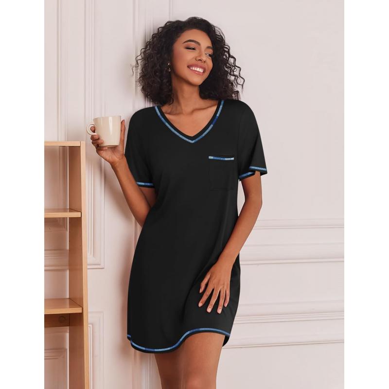 3 Pack Nightgowns for Women Short Sleeve Sleep Shirts T Shirt Night Gown V Neck Nightshirts Soft Sleepwear Dress2026