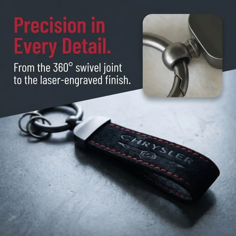 1 Pack Premium Alcantara Suede Key Strap with Red Stitching & Detachable Key Ring, Car Keychain Key Rings for Car Keys Designed for Chrysler 300, Pacifica, Voyager for US Market