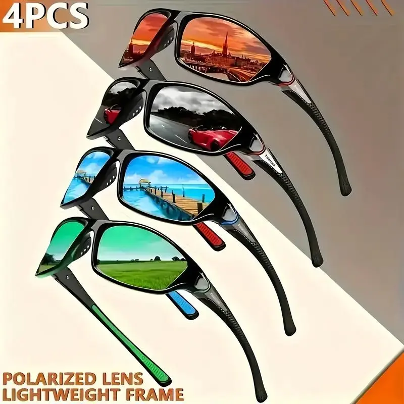 4-Pack Cycling & Running Sports Sunglasses for Men & Women – Fashion Performance Eyewear with UV Protection & Windproof Design | Lightweight Outdoor Sport Glasses for Cycling, Running, Hiking & Fitness Training