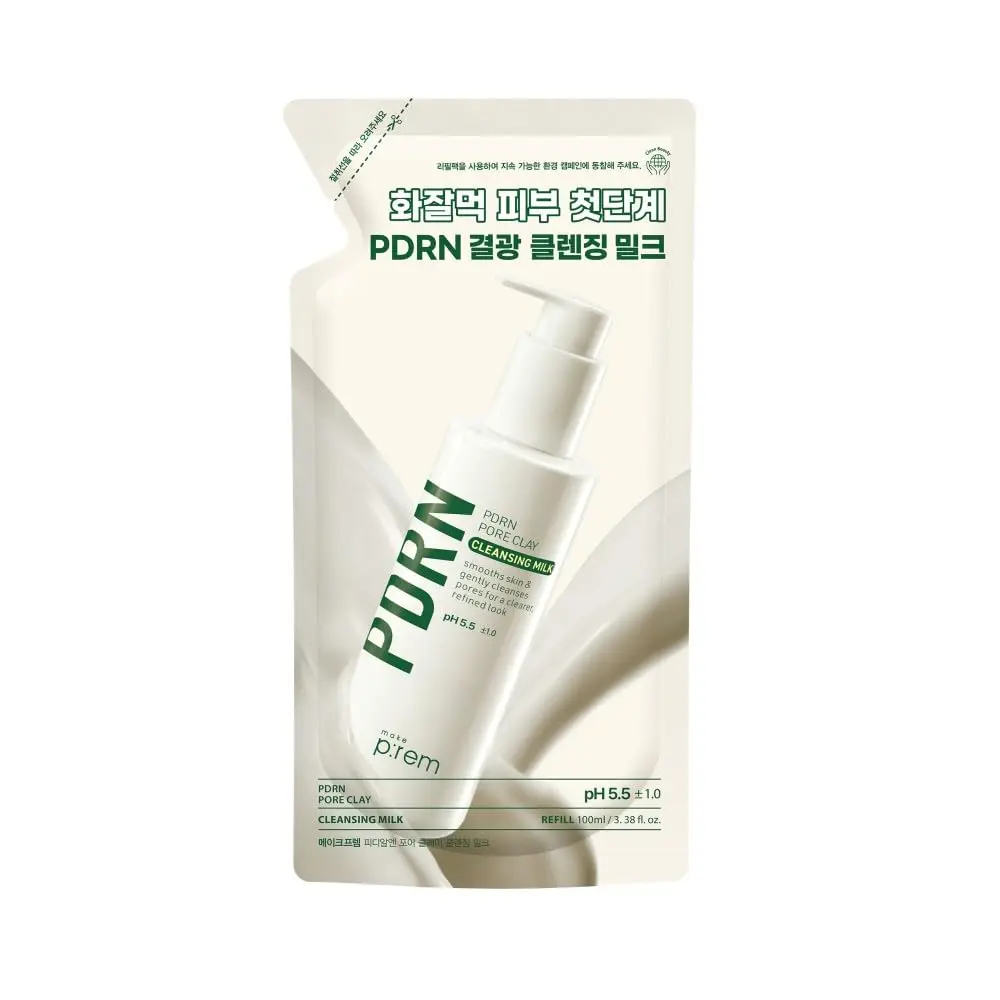 MAKE P:REM PDRN Pore Clay Cleansing Milk, Hydrating Gentle Face Wash for Sensitive Skin, Korean Face Wash, Milky Cleanser, 6.76 fl.oz. (100ml)