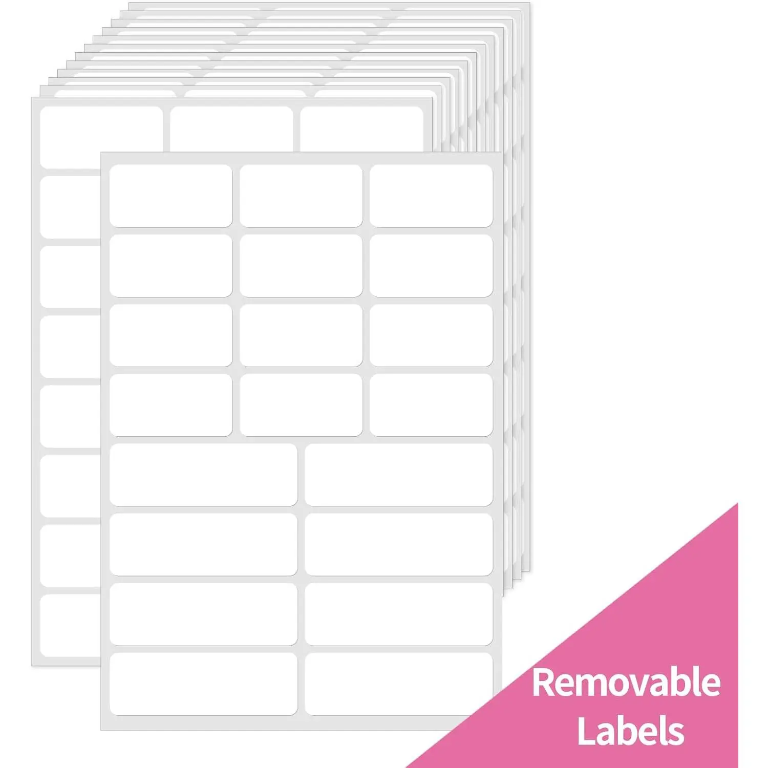 White Removable Labels, Removable Colored Labels Stickers, Self-Adhesive Rectangular Stickers Water/Oil/ Resistant for Storage/Classroom/ (2 Size, 300 Labels)
