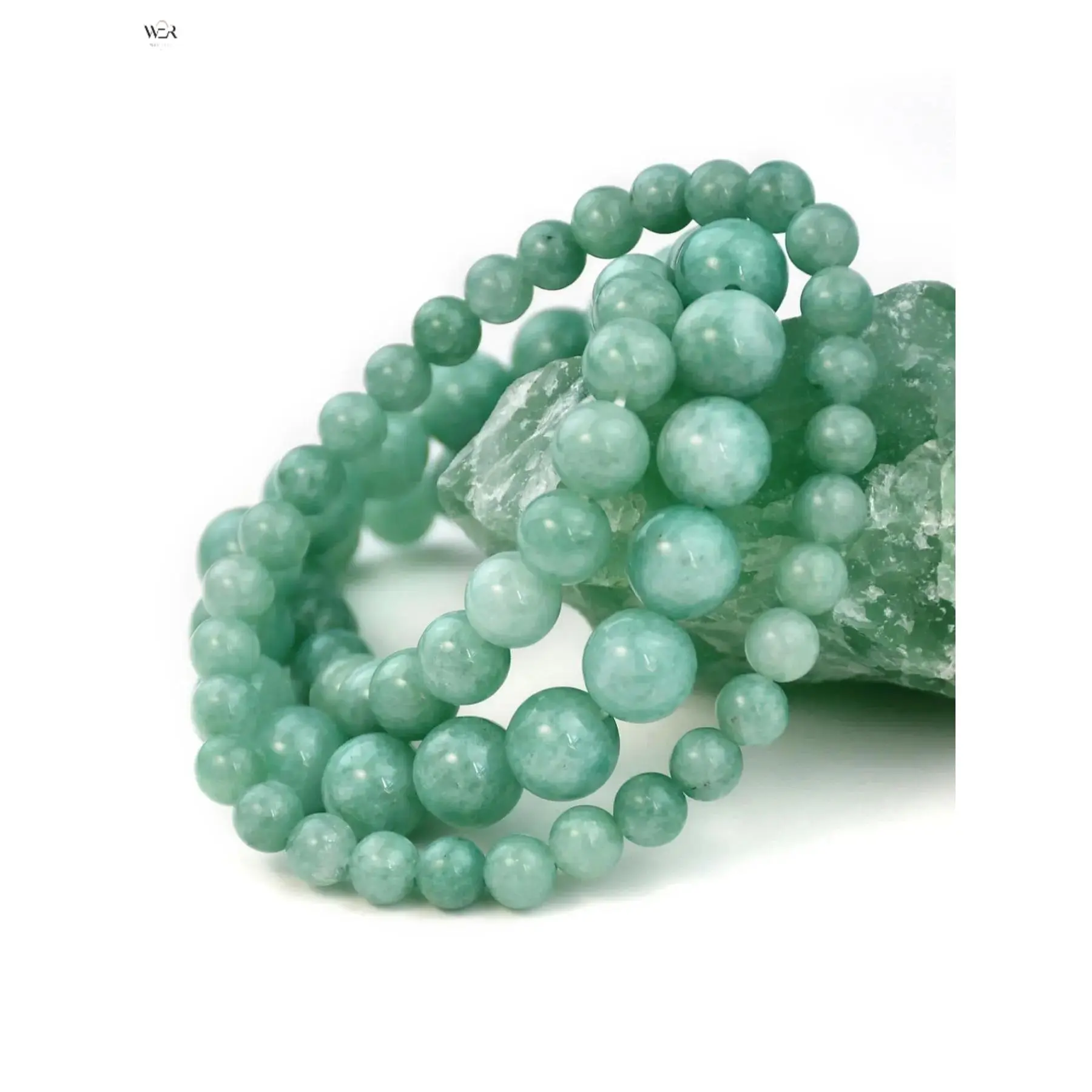 Natural Light Green Jade Round Bead Stretch Wristband for Women, Elastic Healing Crystal Beaded Bracelet with Subtle Veins, 3 Sizes Smooth Casual Meditation Energy Jewelry Gift