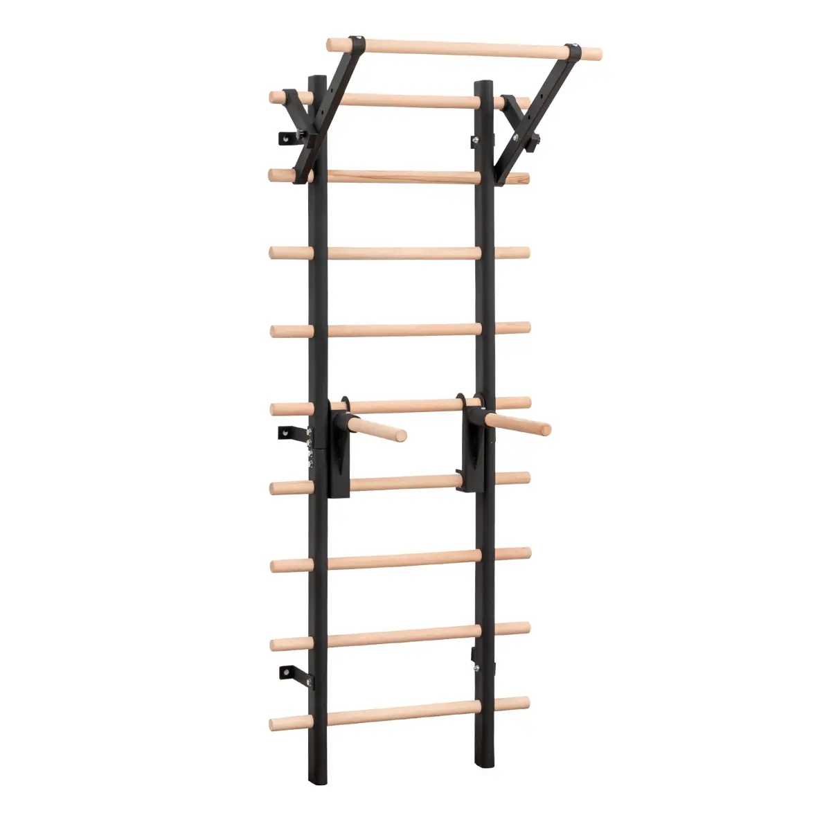 Fahuac Swedish Ladder, Wall-Mounted Beech Wood & Steel Frame with Adjustable Pull-Up & Dip Station, All-in-1 Home Gym Exercise Equipment, 286 lbs Capacity, Bedrooms, Indoor, Multiple Rungs