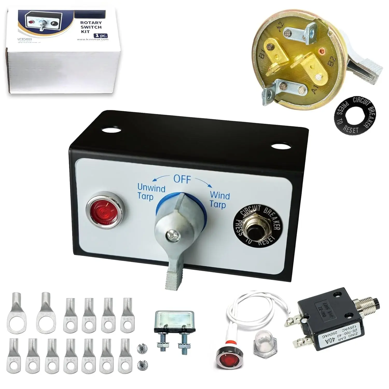 Electronic Switch Tarp Motor Rotary Switch Kit Replaces 5540710 9421-12 ATPRS1 12VDC w/Circuit Breaker and Indicator Light 50 Amps