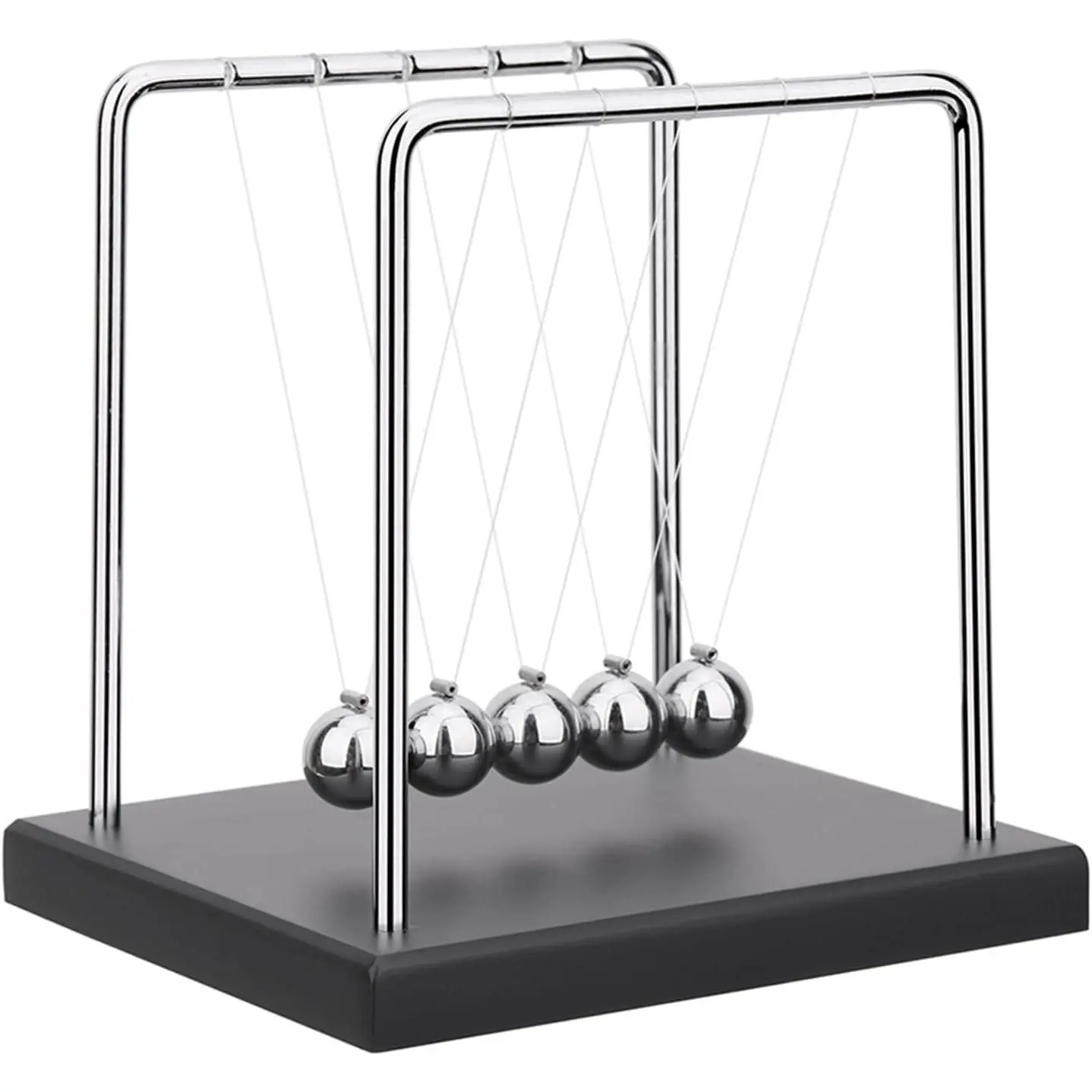 5 Large Beads Newton's Cradle Balance Balls Desk Toys Office Decorations with Black Wooden Base Desk Balance Balls Fun Science Physics Toys for Office/Bedroom/Living Room
