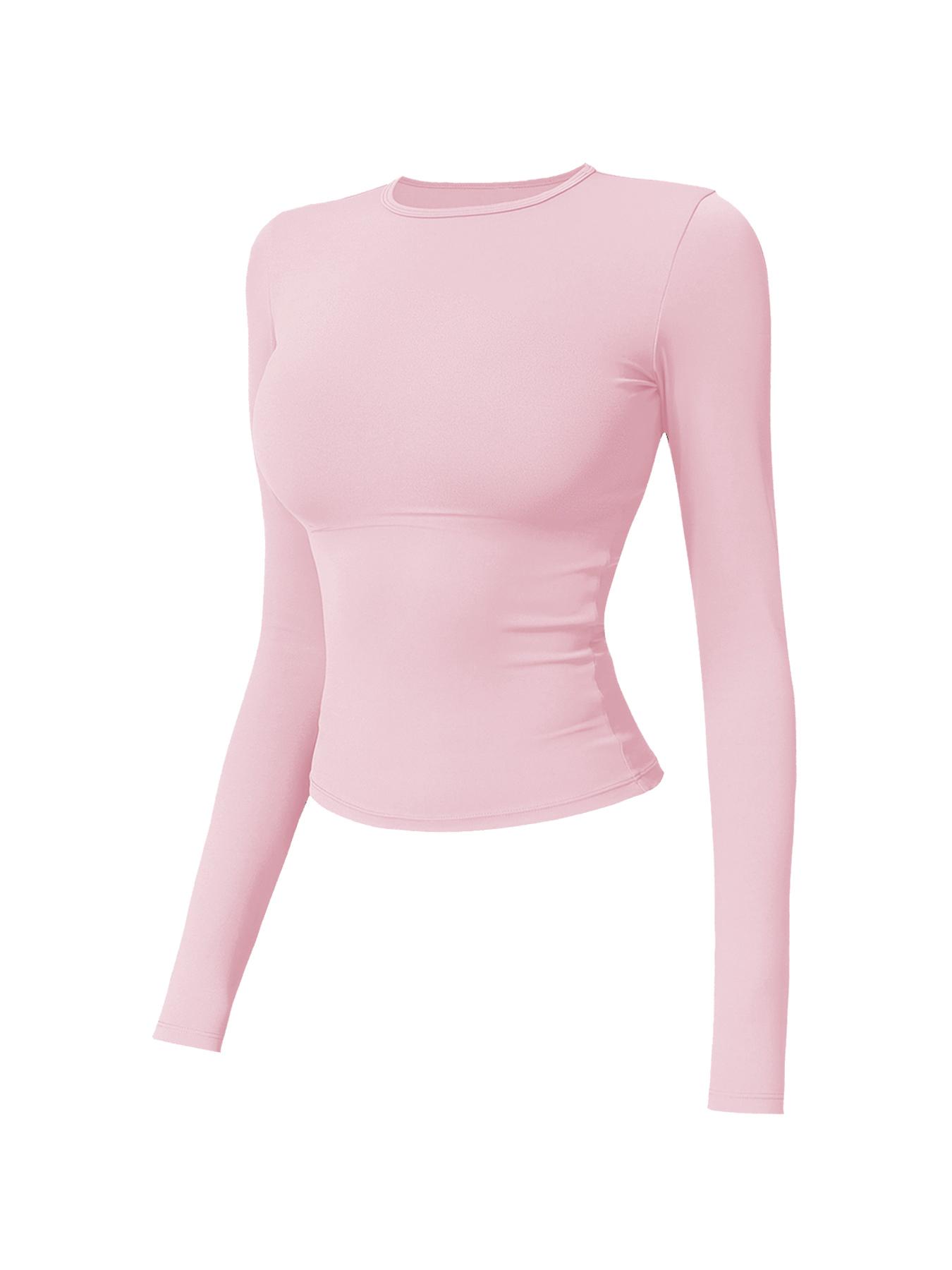 Women's Solid Long Sleeve Sports Tee, Sporty Round Neck T-shirt for Yoga Gym Workout Running, Ladies Sportswear for Spring & Fall, Gym Performance Top