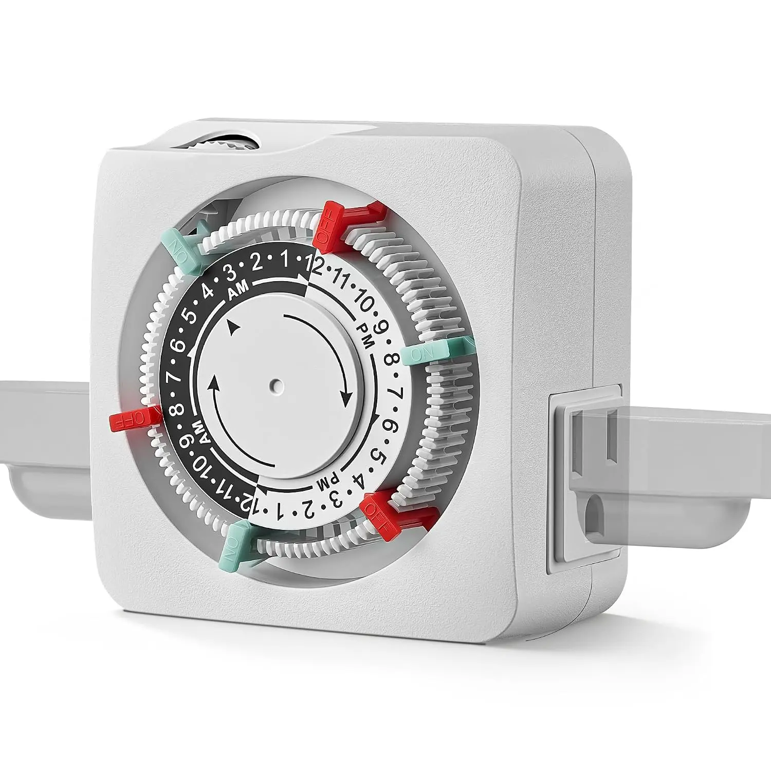 Mechanical Timer with 2 Grounded Outlets,  3 Prong Outlets, Indoor Electrical Plug in Timer with Trippers, 24-Hour Programmable for Christmas Decorations,  Lights, Fan, 15A, White