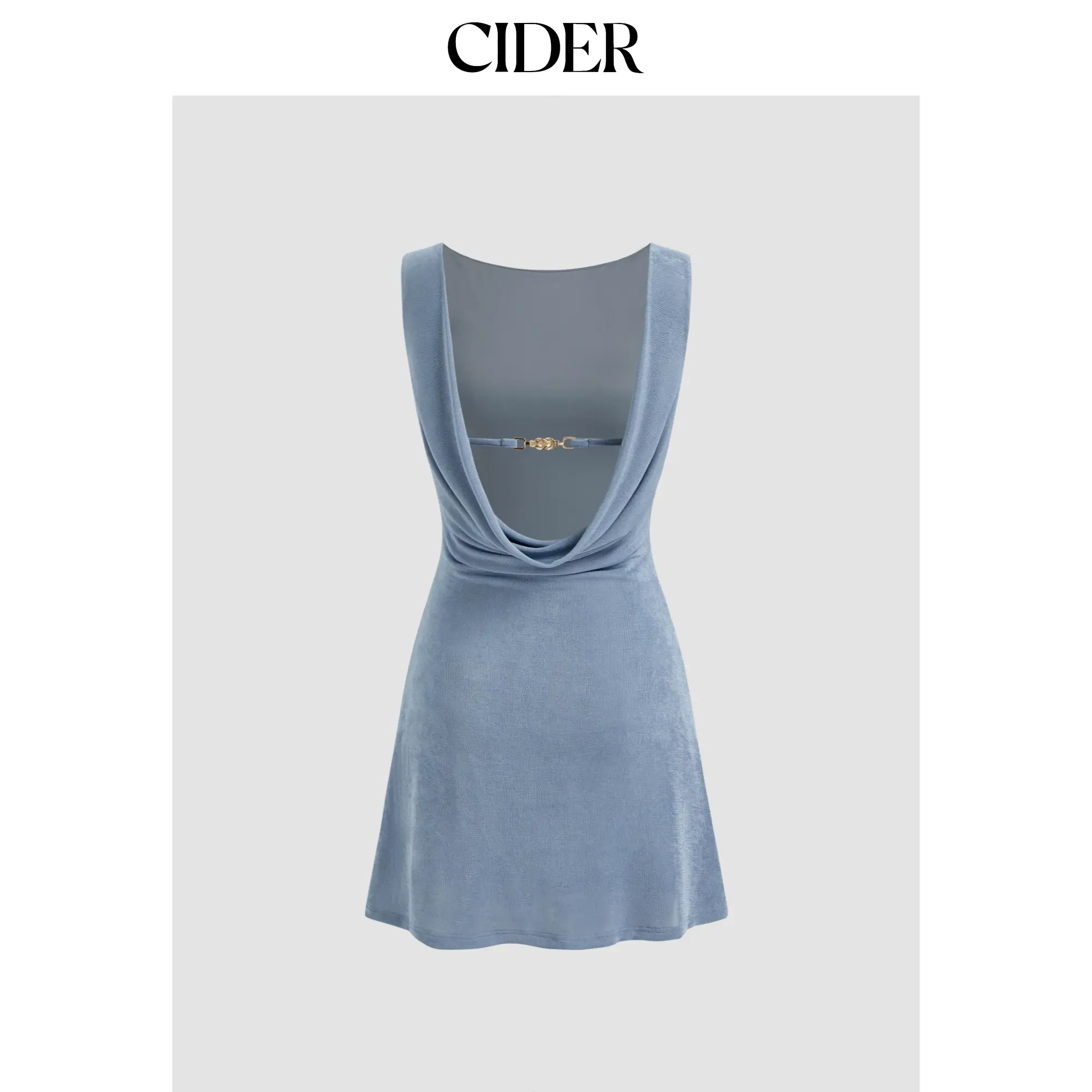 Cider Boat Neck Backless Chain Detail Ruched Mini Dress SummerFinds SohoChic
