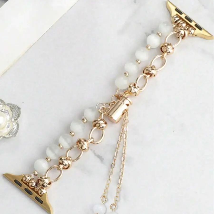 1PC metal chain cat eye stone bracelet for Apple Watch bands compatible with 38/40/41/42/44/45/46/49mm, suitable for Apple Watch series Ultra/SE/1-11, strap only, Wearable Accessory, Smart Watch Accessories, Watch Straps