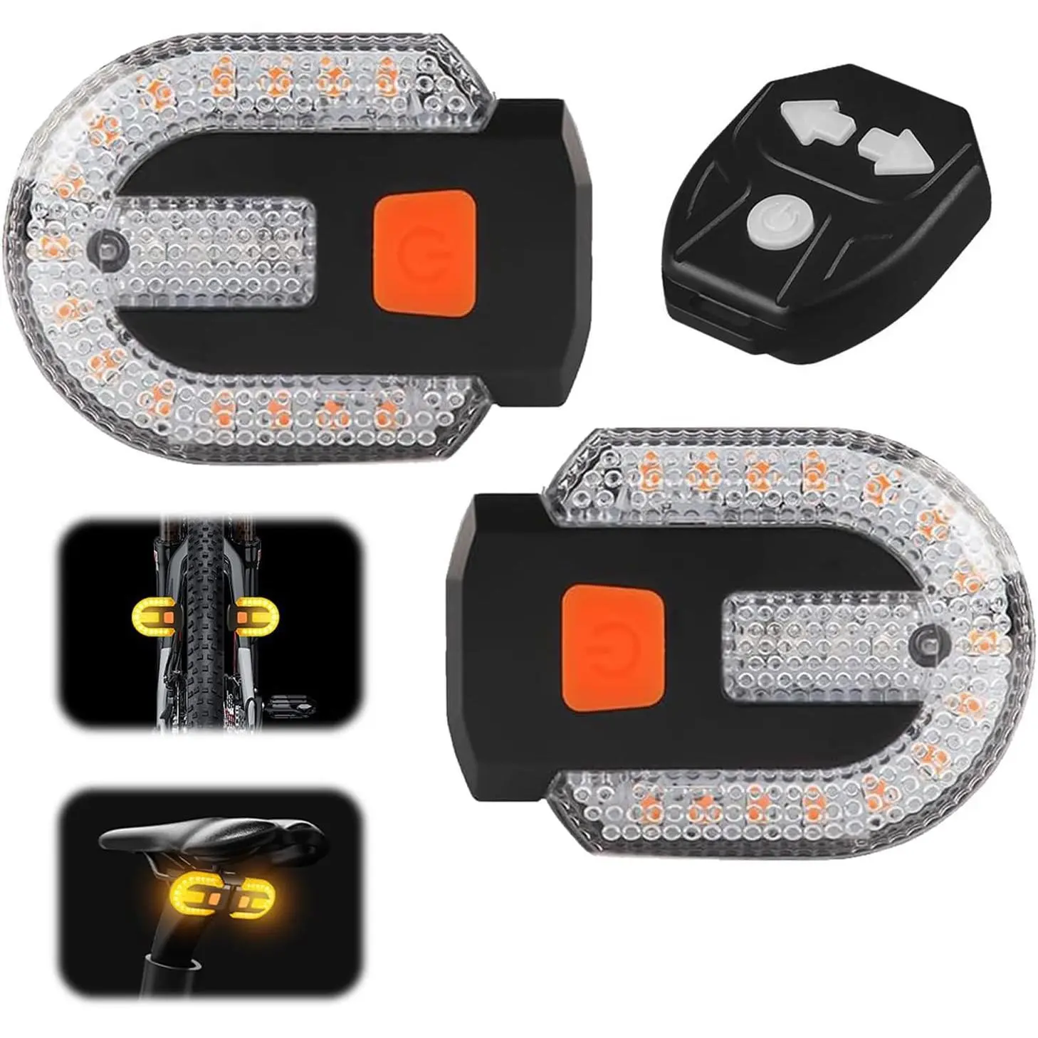 Bike Turn Signal Lights with Alarm, USB Rechargeable Remote Control Tail Light, 5 Modes Waterproof Strobe Rear and Front Mountable Cycling Safety Lights
