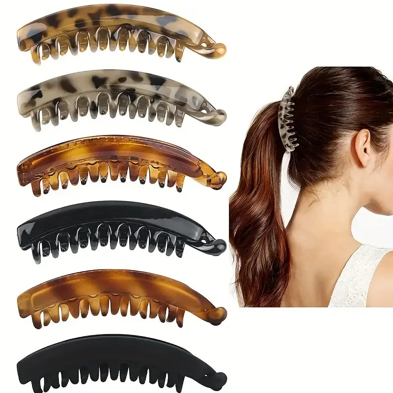 Banana Hair Clips for Thick, Curly Hair, Matte & Tortoise Shell Acrylic Ponytail Holders with Strong Non-Slip Grip (4, 6, 10 Pack), Banana Clip Hair