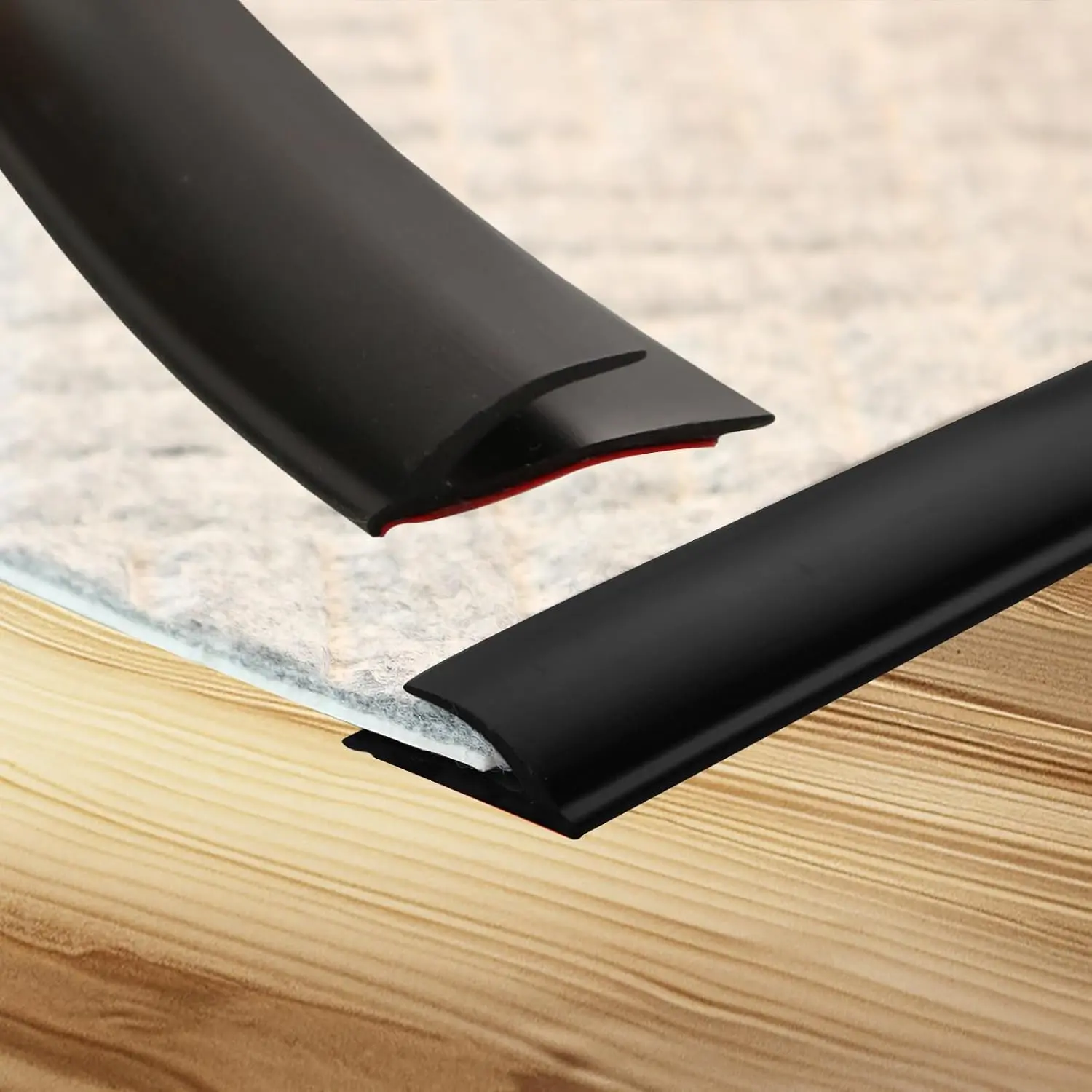 [New Upgrade] Premium Rubber Floor Transition Strip - Self-Adhesive Slot-Style Grip Trim, Indoor Use, Prevents Shift, Carpet Edge Trim for Wood/Tile/Laminate Thresholds (Gap <6mm, Black, 10ft)