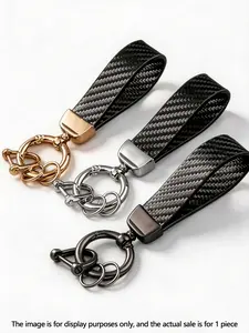 Durable Carbon Fiber Pattern Car Keychain Wrist Strap, Anti-Loss D-Ring Metal Loop, Includes Screwdriver, Unisex Vehicle Bag Accessory