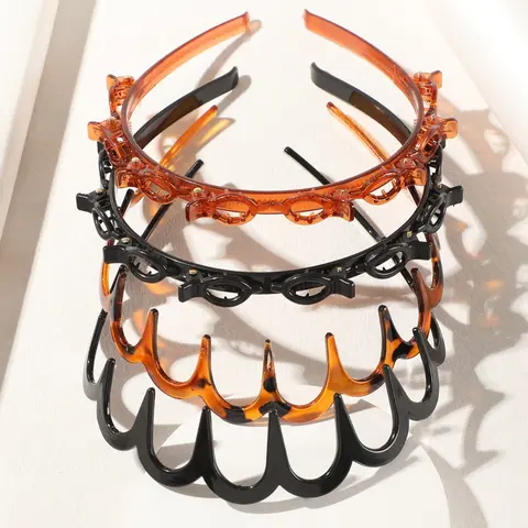 4pcs Wave Hairbands with Teeth, Professional Bang Clips, Non-Slip, Durable, Fashionable, Suitable for Face Washing and Skincare, Women's Hair Accessories, Headband Set