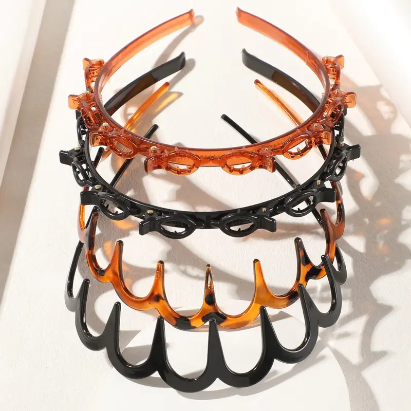 4pcs Wave Hairbands with Teeth, Professional Bang Clips, Non-Slip, Durable, Fashionable, Suitable for Face Washing and Skincare, Women's Hair Accessories, Headband Set