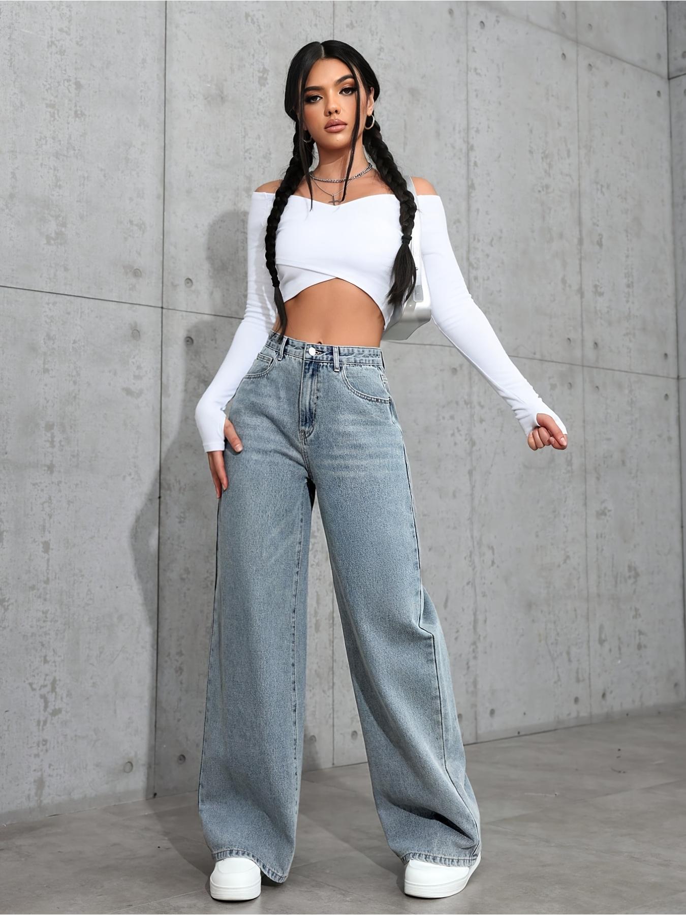 Women's New Fashion Wide Leg Pants Comfortable High Waist Slimming Washed Denim Long Jeans, Elegant Style, All Seasons Wear1123