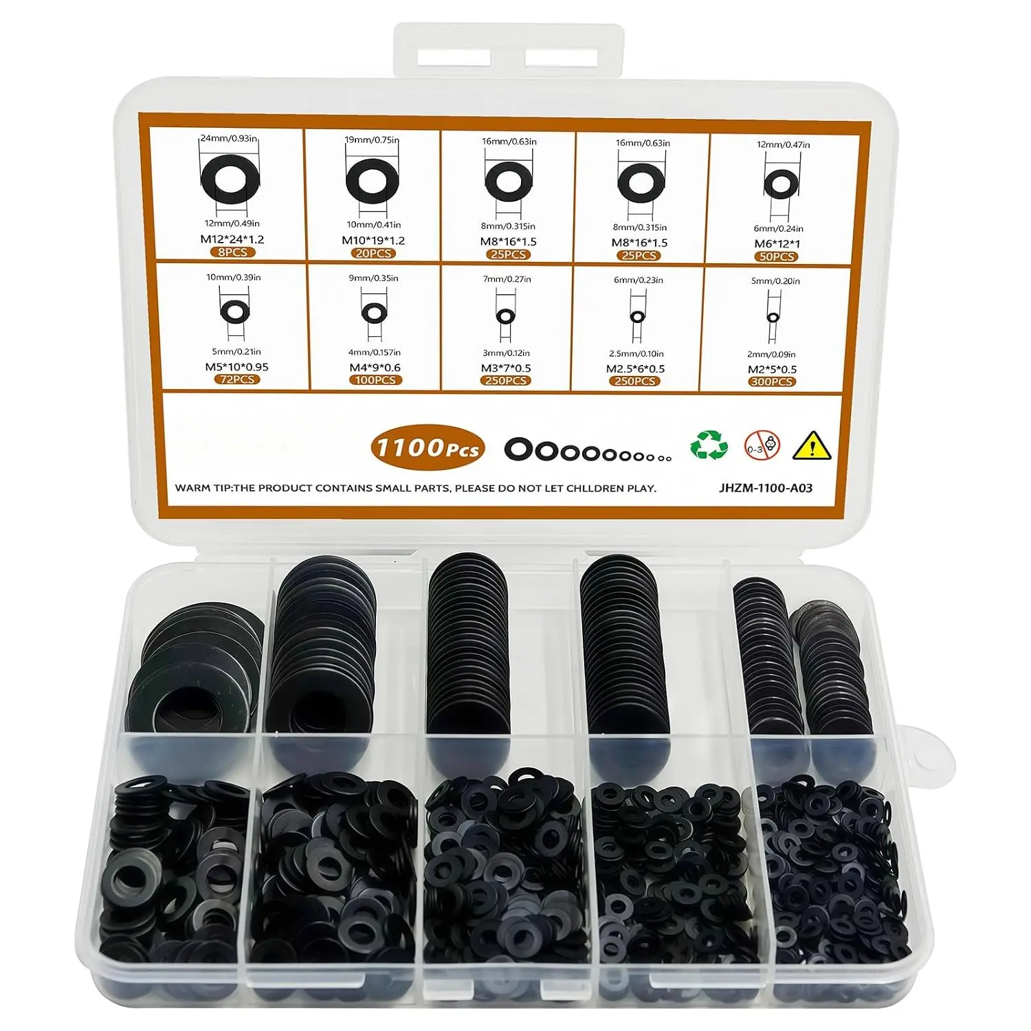 1100 count 9 Sizes Flat Washers for Screws  Black Metal  Washers M2 M2.5 M3 M4 M5 M6 M8 M10 M12 for Furniture Mechanical Repairs
