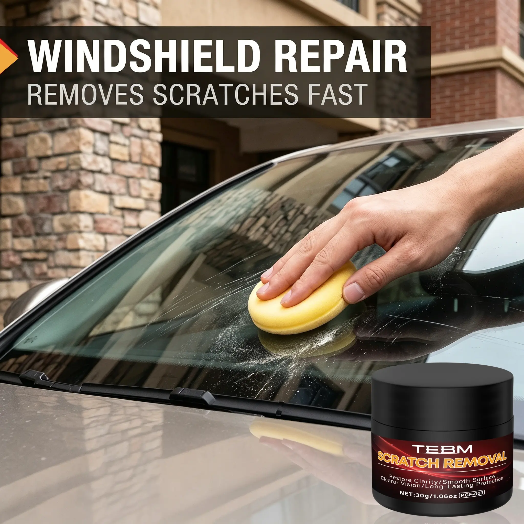 Car Glass Scratch Repair Kit – Works for Windshields, Side Windows, Rearview Mirrors, Household & Bathroom Glass; Restores Clarity & Removes Minor Glass Scratches