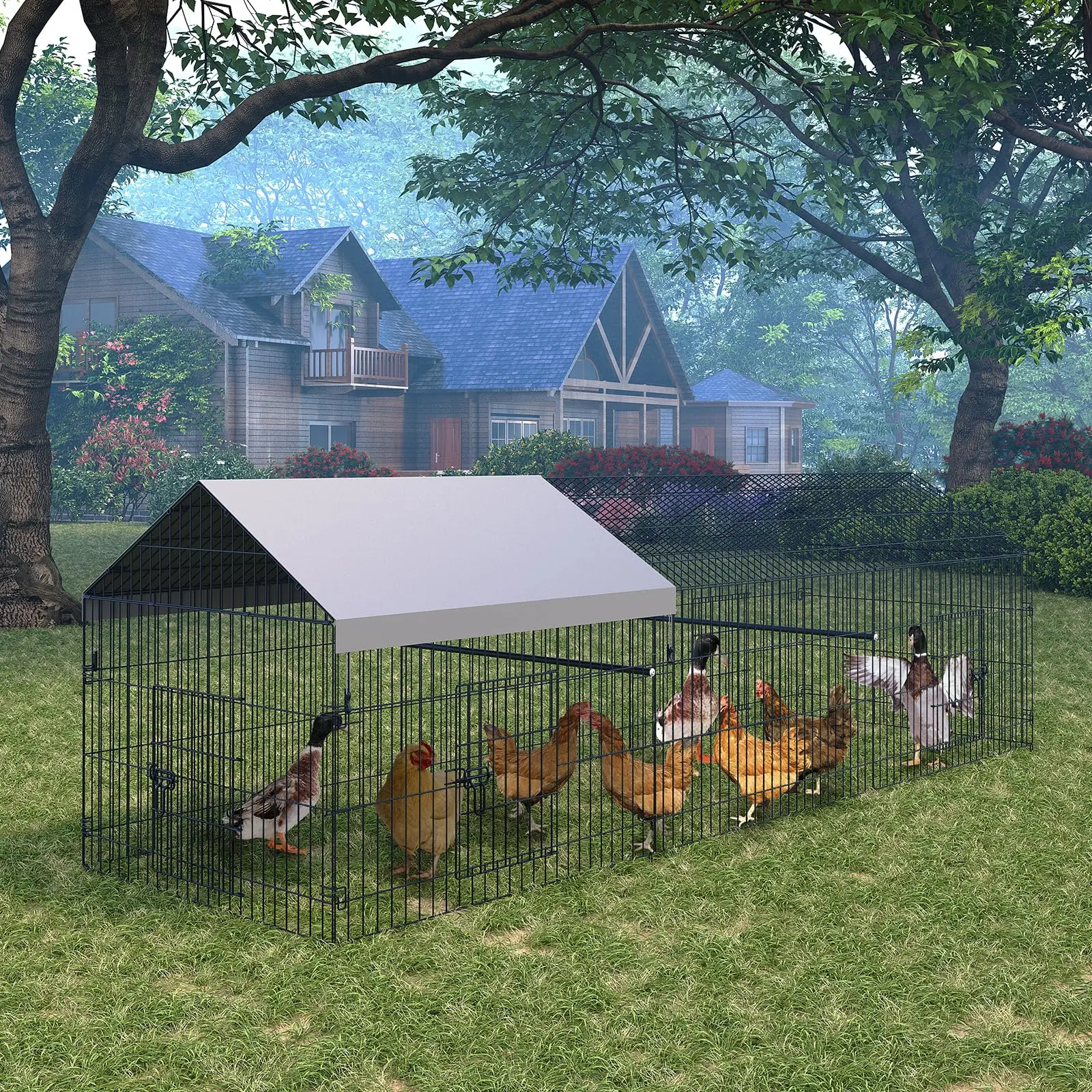 GAOMON 130" Chicken Coop – Heavy-Duty Galvanized Metal Poultry Cage with Waterproof UV-Resistant Cover, Rust-Proof, 4 Doors & Window, Secure Outdoor Enclosure for Chickens, Ducks, Rabbits, Geese, and Small Animals, Black