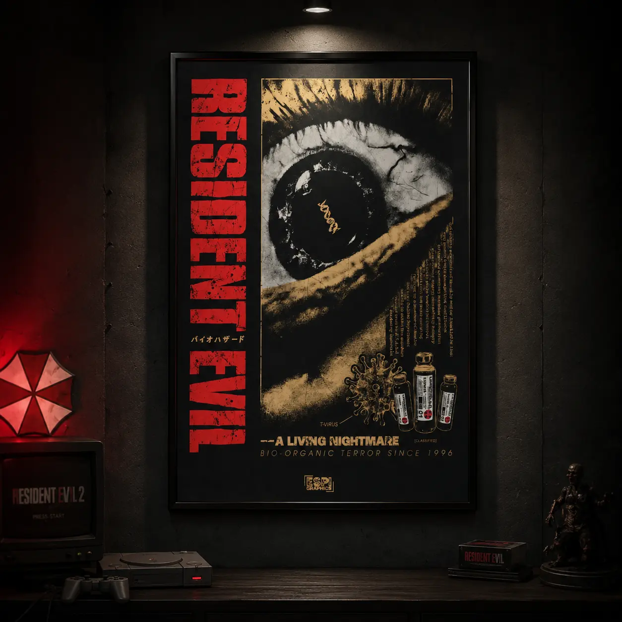 Resident Evil (1996) Original Nightmare Unframed Poster - Umbrella Corp Laboratory Schematic Art Print - Classic PlayStation Horror Game Wall Decor, Canvas Wall Art Print, Dark Horror Game Poster for Bedroom Dorm Gaming Room Office, Gift for Horror Fans