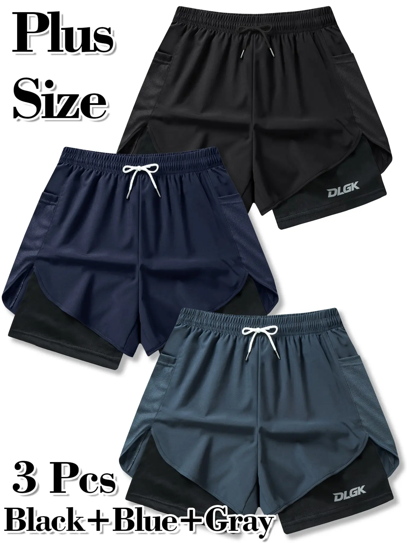 DLGK Women's Plus Size Elastic Waist Drawstring Sporty Athletic Shorts, Comfortable Loose-Fitting Gym Wear, Ideal for Daily Activities, Athleisure Gym Shorts, Activewear Shorts